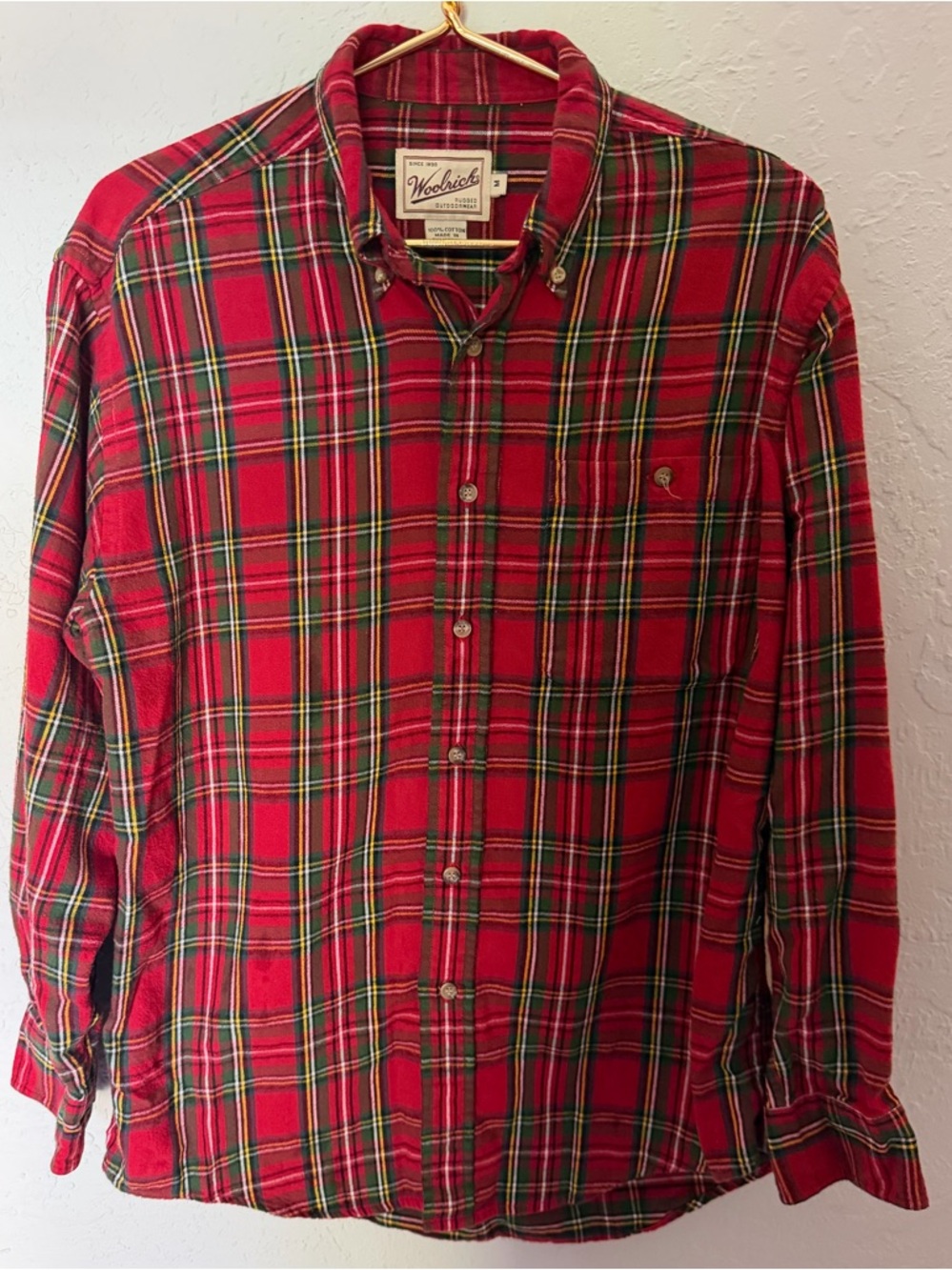 Woolrich Red Plaid Flannel Shirt Mens Medium Cotton Tartan Workwear